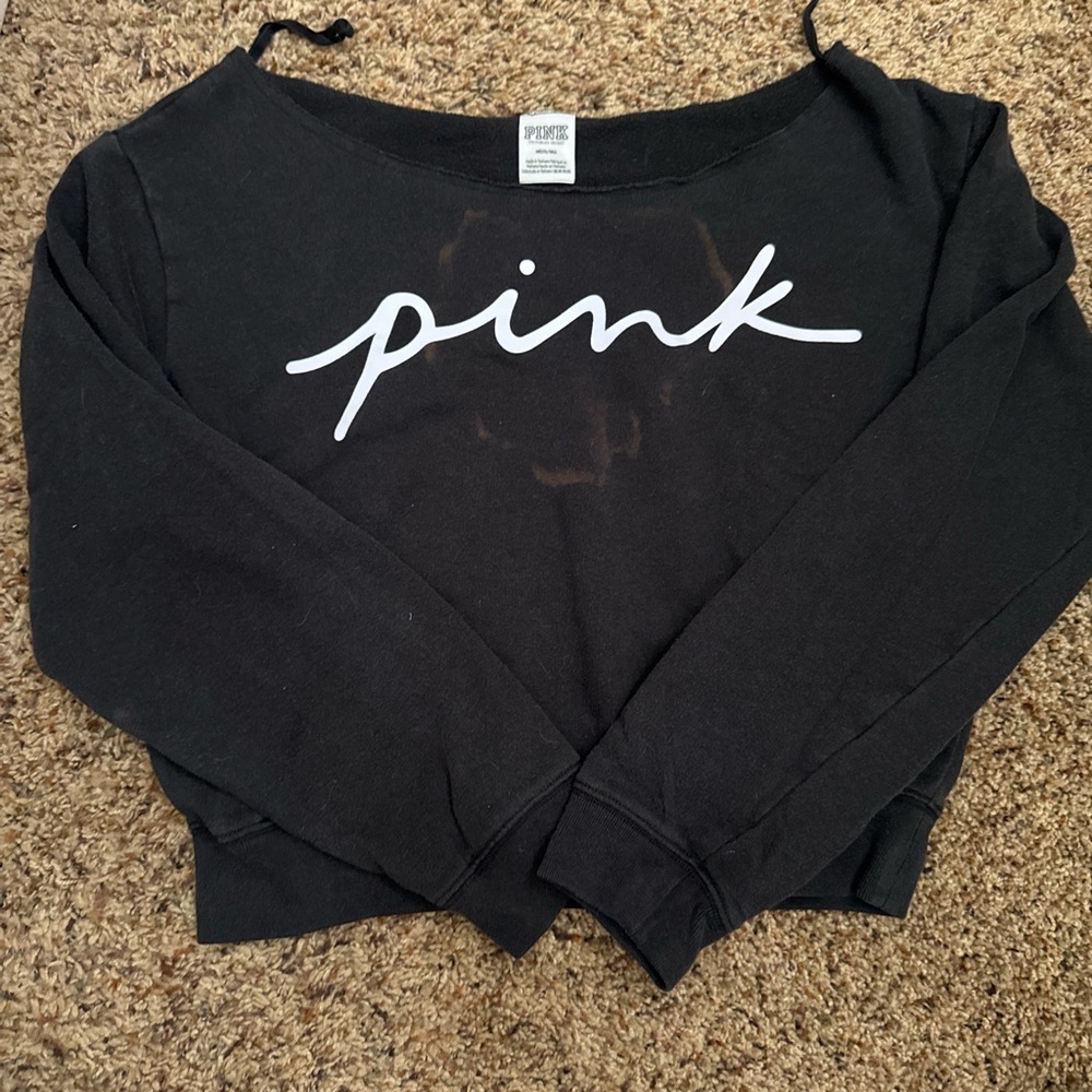 PINK Victoria's Secret Black Sweatshirt with White Logo